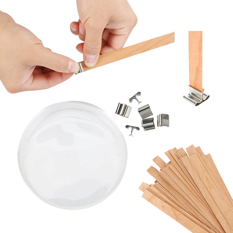 NOOR Crackling Wooden Wicks for Candles - Pack of 50 Pcs 5.1 x 0.5 inch Wood Wicks with Metal Sustainers, EVA Stickers and Warning Labels - Eco-Friendly Wooden Candle Wick - Image 3
